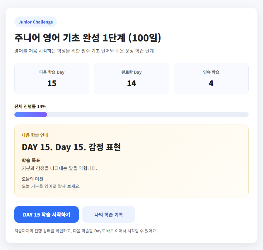 주니어 보카 리딩 관리 화면